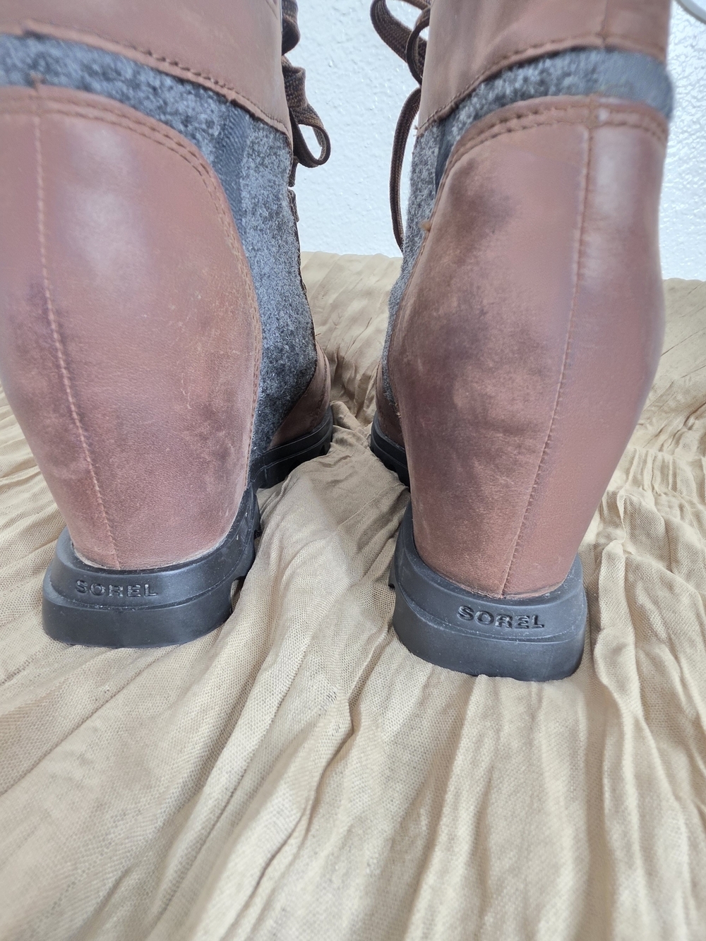 Sorel Joan Of Arctic Wedge III Lexi Boots Size 9 Waterproof Leather & Grey Felt - Picture 4 of 11